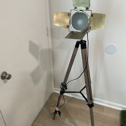 Tripod Floor Lamp - Industrial Spotlight Style - Wood And Gold From Living Spaces 