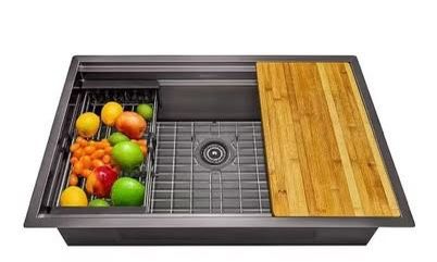 Handmade Workstation Steel 32in. x 18in. Single Bowl Undermount Sink Matte Black