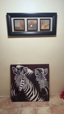 Modern Zebra Wall Art / Canvas Print Mirrors  – Great Condition