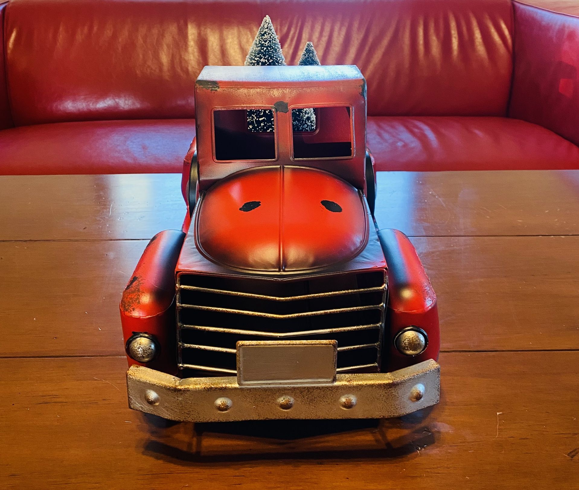 Vintage Metal Red Truck with 3 Removable Bottlebrush Treesby Valerie -