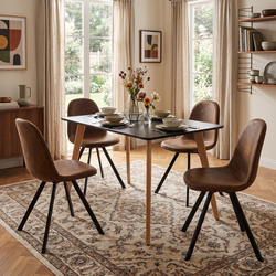 Homy Casa ROOKIE S+SUNFLOWER 5-Piece Dining Set with Black Table and 4 Brown Swivel Suede Chairs Open Box