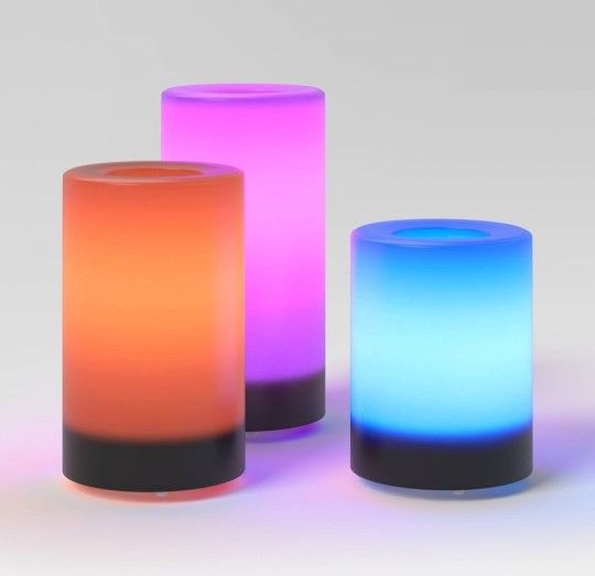 3 Piece AA LED Plastic Flameless Pillar Colorful Candles With Timer and Remote