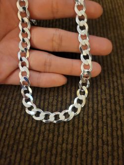 Italy 925 Solid Sterling Silver Cuban Link Chain Necklace for Men 24" Plata Italiana 925 Cadena Cubana Para Hombre 24"