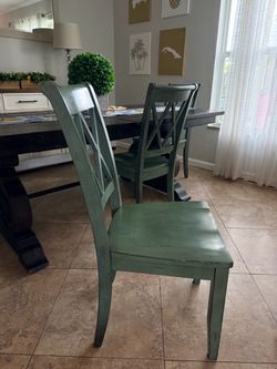 Green Distressed Wood Dining Chair