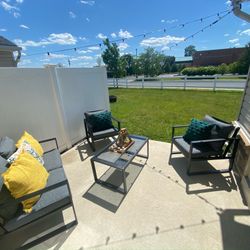Hampton Bay Barclay Black 4-Piece Steel Outdoor Patio Conversation Set with Grey Cushions