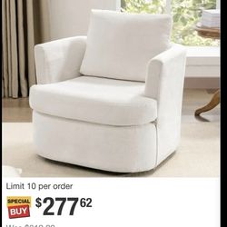360° Beige Modern Swivel Barrel Chair Chenille Upholstered Comfy Accent Armchair with Tall Backrest