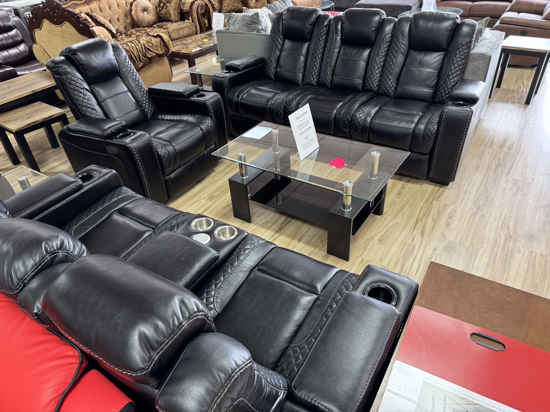 Black Leather Sofa/ Loveseat & Chair Set