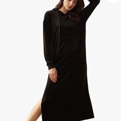 Zexxxy Women's Robe Full Length Pullover Fleece Hooded Sweatshirt Robe Pockets