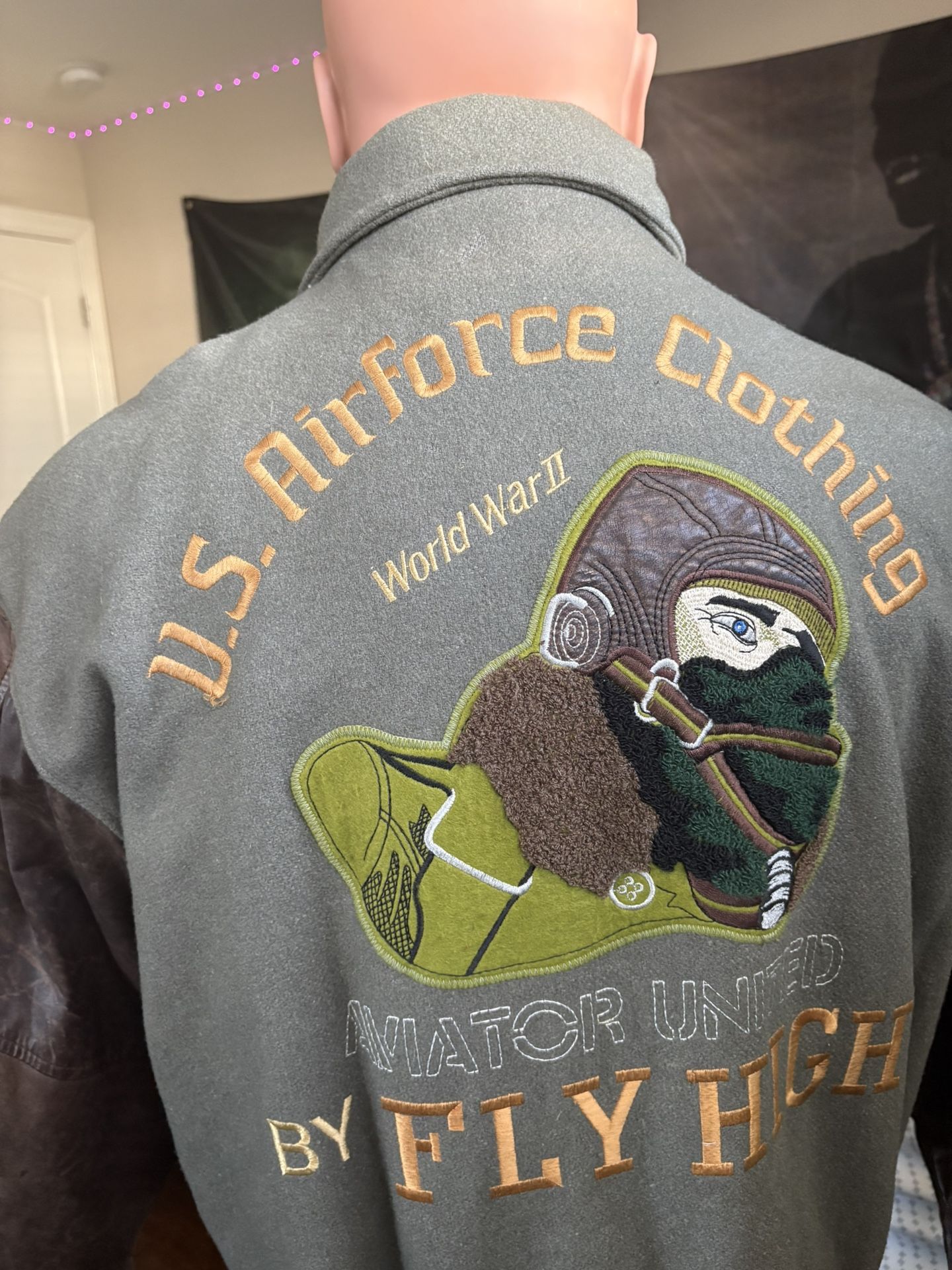 RARE Vintage US Air Force Wool Bomber Jacket With Leather Sleeves Size Medium
