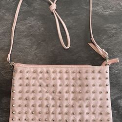 Women’s Pink Leather 135 Metal Studded Purse Shoulder Bag 12”x18” Inches Rare Vintage Bag