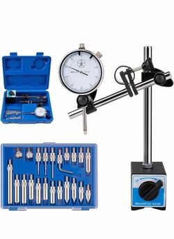 Dial Indicator with Magnetic Base, 0-1"×0.001" Precision Dial Test Indicator Set, Adjustable Long Arm Magnetic Dial Indicator Base Holder for Workshop