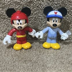 Disney MICKEY MOUSE Figure 3” Racer & Mechanic Engineer with Blue Hat lot of 2