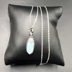 925 Sterling Silver Ladies Larimar Chain necklace size 18”