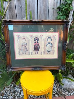 1984 Peck Gandre 1907 Jumeau Paper Dolls Vintage Artwork in Wood Frame VERY RARE