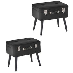 Set Of 2 Storage Stool MALLARD Velvet Black