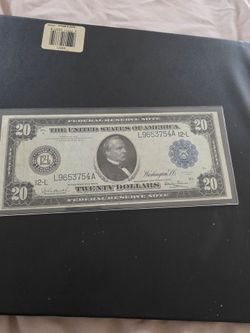 1914 $20 Federal Reserve Note issued by the Federal Reserve Bank of San Francisco (indicated by the "12-L"