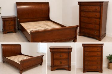 Matching Solid Wood Bedroom Set – Full Bed, Dresser & Nightstand