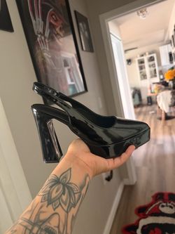 Black Patent Platform Slingback Block Heel SIZE 7