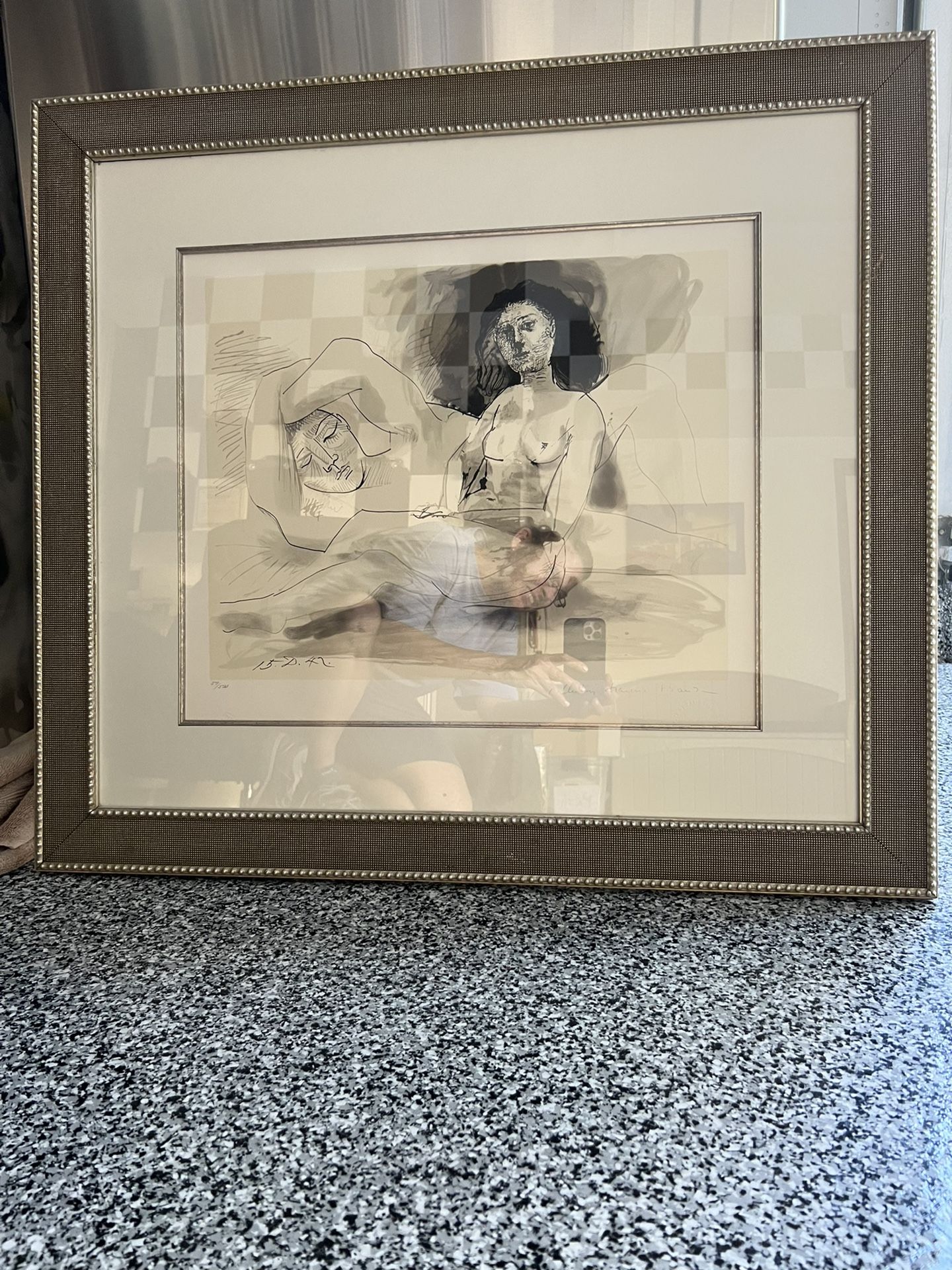 Beautiful picture of a couple sketch in a frame