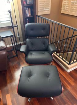 ottoman Mid century full grain leather chair with ottoman