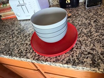 Gray Bowls and Red Plates Set