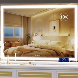 Makeup Vanity Mirror with USB Charging Port 28" x 22" Large LED Makeup Mirror, Desk Mirorr with Lights, Light up Mirror with 10X Magnification and, Di