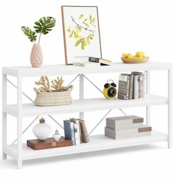 Sofa Table, 3 Tiers TV Console TV Stand Long Sofa Table with Storage Shelves for Hallyway, Living Room, 55 Inch