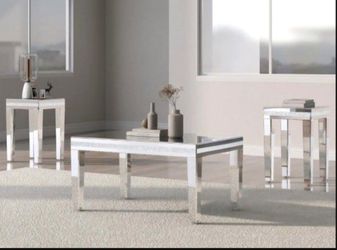 Modern Glass Mirrored Coffee Table Set of 3