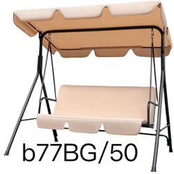 3-Seat Outdoor Swing, Porch Swing with Adjustable Canopy and Steel Frame(Beige) 