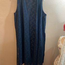 LulaRoe Joy Black Lace Sleeveless Long Vest Duster - M