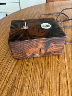 Vintage wood block lamp table light solid exposed bulb