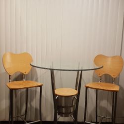 Iron Works Birch Bent Wood Contemporary Tall Table & 2 Chairs