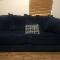2 Blue Suede Sofas