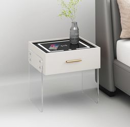 Set of 2 Night Stand With Charging Stations And LED Lights