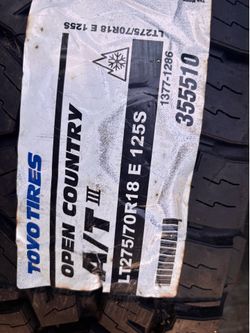 2)275/70/18 Toyo open country, only 2 available, original cost $400 each selling for $250 each dot 2022