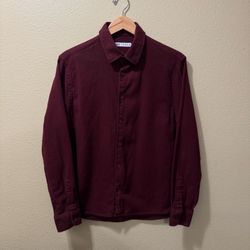 Men’s Large ZARA Burgundy Red Flannel Type Fabric Long Sleeve Button Up Shirt