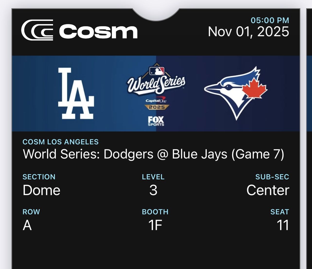 DODGERS VS BLUE JAYS COSM GAME 7