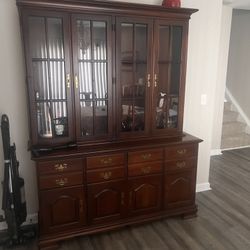 1970s Solid Wood Top half China Hutch With Glass Doors 