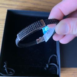 Mens Leather Stainless And Spinel Bracelet 
