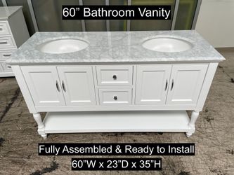 60" Bathroom Vanity with Carrara Marble Countertop & Solid Wood & Plywood Cabinet # 3370