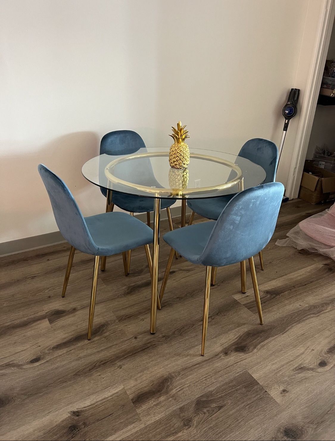 Blue Dining Room Set Gold Legs