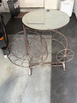 Metal Bar Cart with Glass Top and Wine Rack