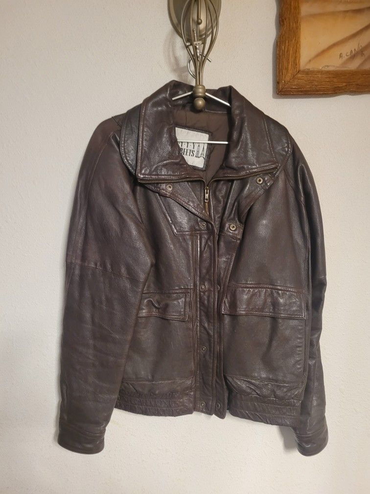 Men's Leather Brown Jacket- Large