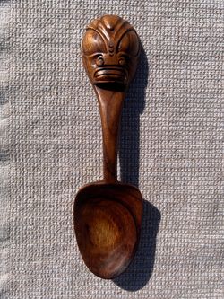 Vintage Mid-Century Hand Carved Wooden Tiki Maori Spoon Monkey Pod Art Decor MCM