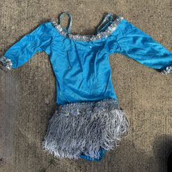 Dance/Recital Costume  Child's Size 4-6 Yrs -Turquoise & Silver Sequins & Fringe Skirt