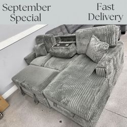 Modern 2-Piece Corduroy Convertible Sectional Sofa Bed