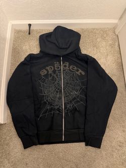 Sp5der Black Zip-Up Hoodie