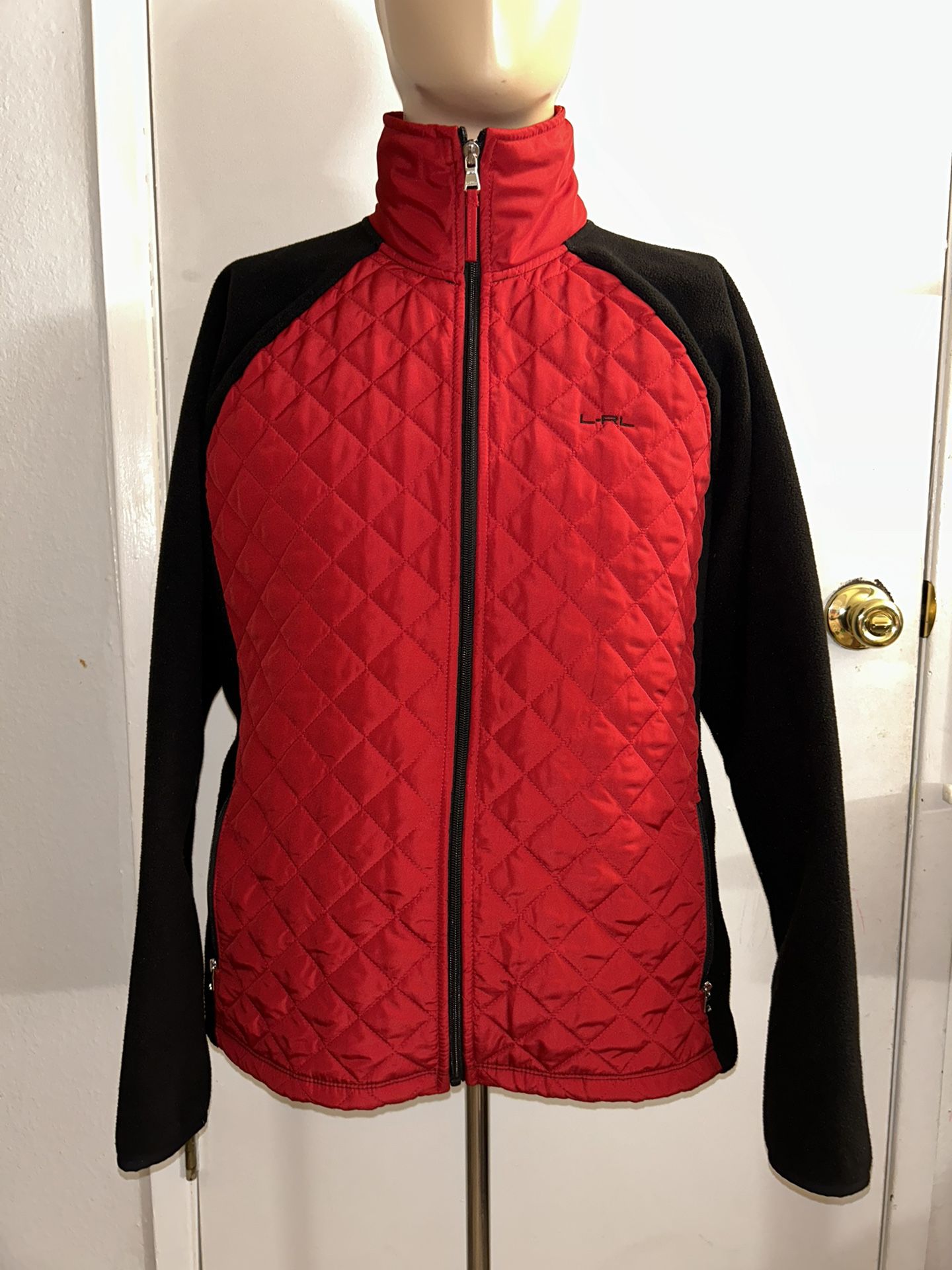 Lauren Ralph Lauren Active Red Black Diamond Quilt Fleece Jacket Women’s Sz XL