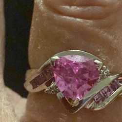 10k  White Gold Pink Topas Diamond Accent Ring 