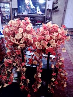 Artificial Flowering Tree Pair with Stand